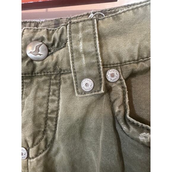 Free People Skirt Womens 28 Olive Green Y2K High Waisted Distressed Flare Mini - Picture 7 of 9